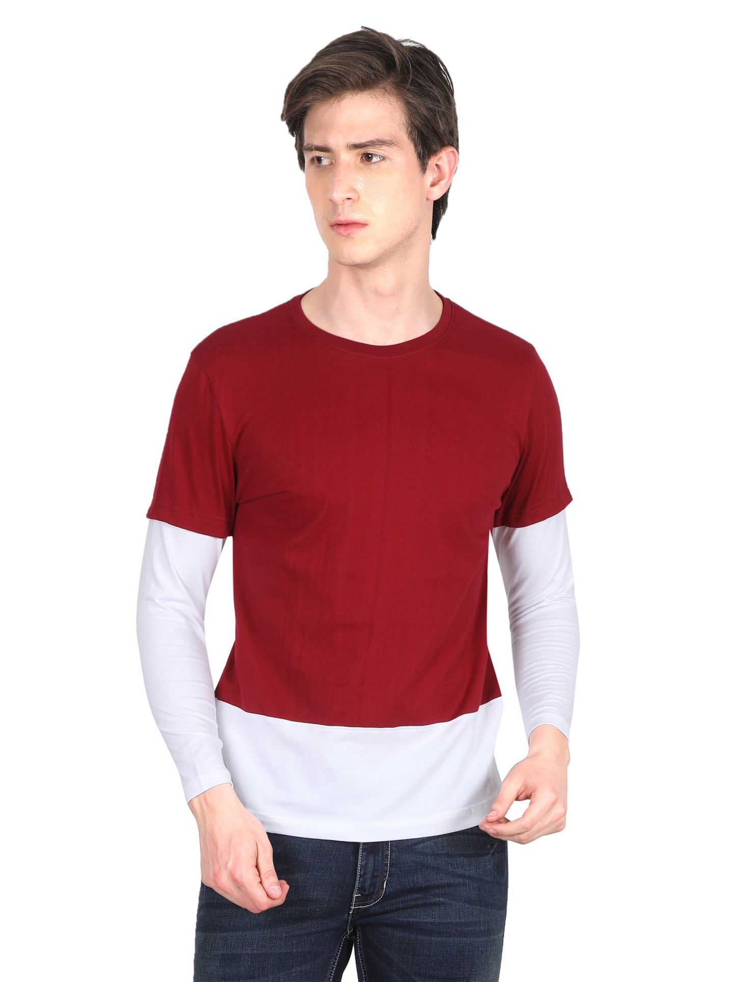 Men's Cotton Color Block Round Neck Full Sleeve T-Shirt