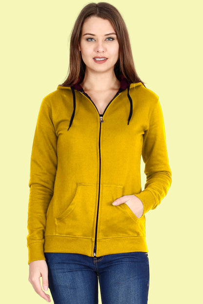 Women's Cotton Plain Full Sleeve Mustard Yellow Color Hoodies/Sweatshirt