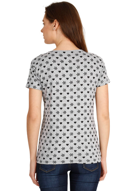 Women's Cotton Round Neck All Over Printed Half Sleeve T-Shirt