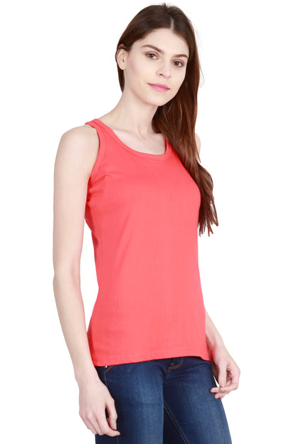 Women's Cotton Plain Sleeveless Coral Red Color Top