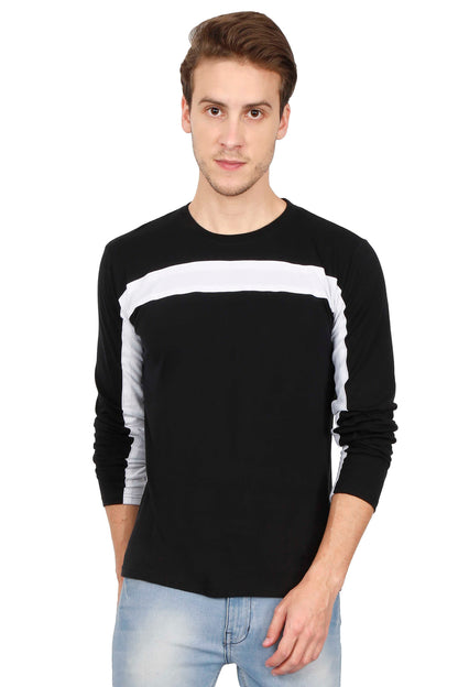 Men's Cotton Color Block Round Neck Full Sleeve T-Shirt