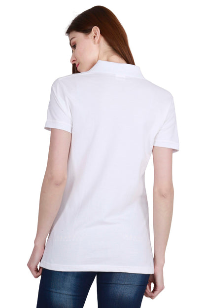 Women's Cotton Plain Polo Neck White Color T-Shirt