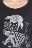 Women's Cotton Round Neck Printed Half Sleeve Black Color T-Shirt