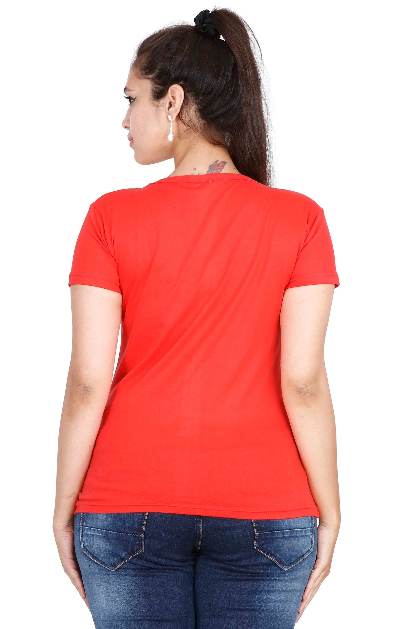 Women's Cotton Round Neck Printed Half Sleeve Coral Red Color T-Shirt