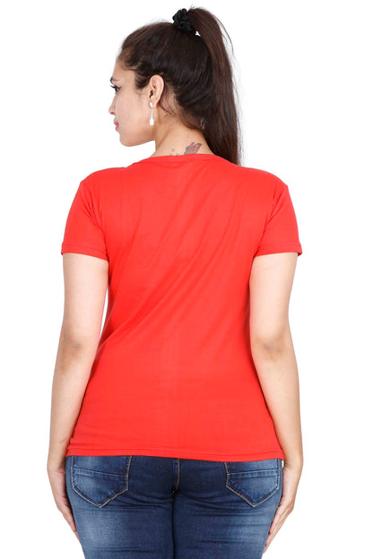 Women's Cotton Round Neck Printed Half Sleeve Coral Red Color T-Shirt