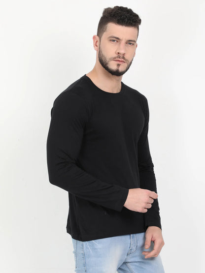 Men's Cotton Plain Round Neck Full Sleeve Black Color T-Shirt
