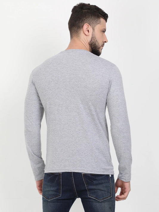 Men's Cotton Plain Round Neck Full Sleeve Grey Melange Color T-Shirt