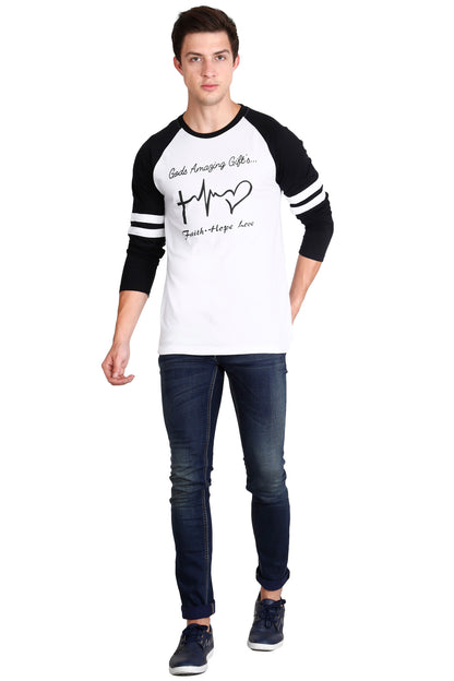 Men's Cotton Printed Color Block Raglan Full Sleeve T-Shirt