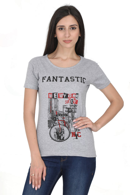 Women's Cotton Round Neck Printed Half Sleeve T-Shirt