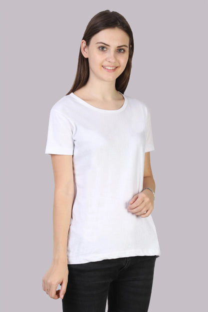 Women's Cotton Plain Round Neck Half Sleeve White Color T-Shirt