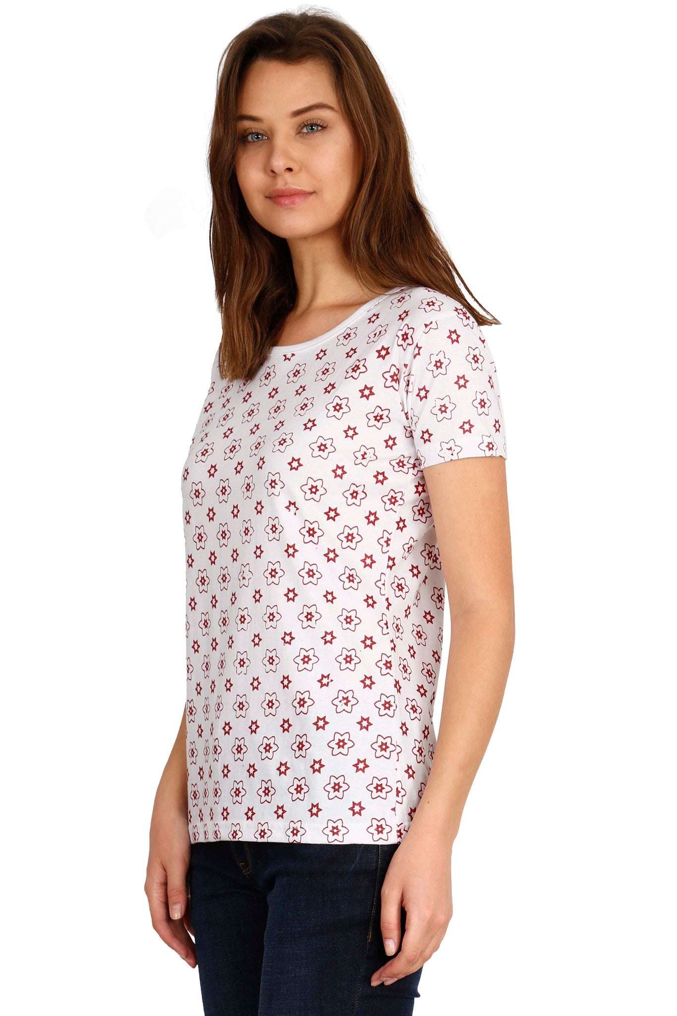 Women's Cotton Round Neck All Over Printed Half Sleeve T-Shirt