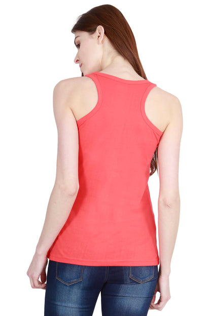 Women's Cotton Plain Sleeveless Coral Red Color Top