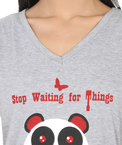 Women's Cotton V Neck Printed Half Sleeve T-Shirt