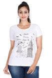 Women's Cotton Round Neck Printed Half Sleeve White Color T-Shirt