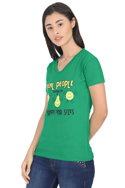 Women's Cotton V Neck Printed Half Sleeve T-Shirt