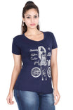 Women's Cotton Round Neck Printed Half Sleeve Navy Blue Color T-Shirt