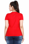 Women's Cotton Round Neck Printed Half Sleeve Red Color T-Shirt