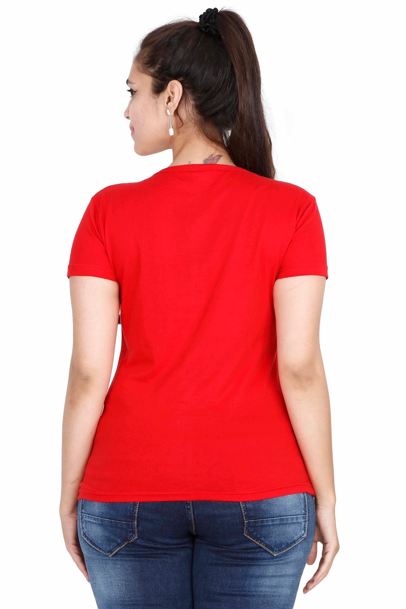 Women's Cotton Round Neck Printed Half Sleeve Red Color T-Shirt