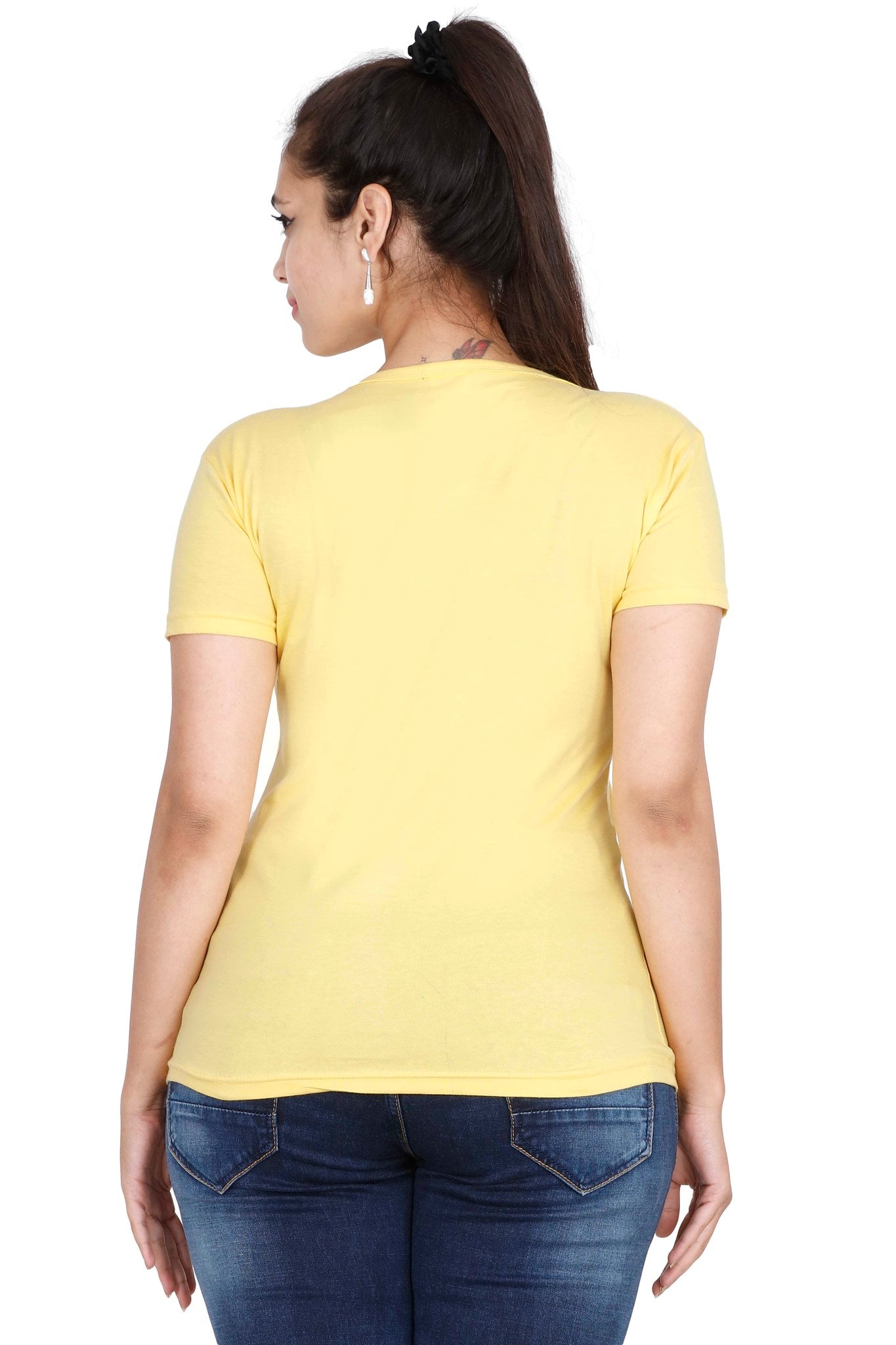 Women's Cotton Round Neck Printed Half Sleeve Yellow Color T-Shirt