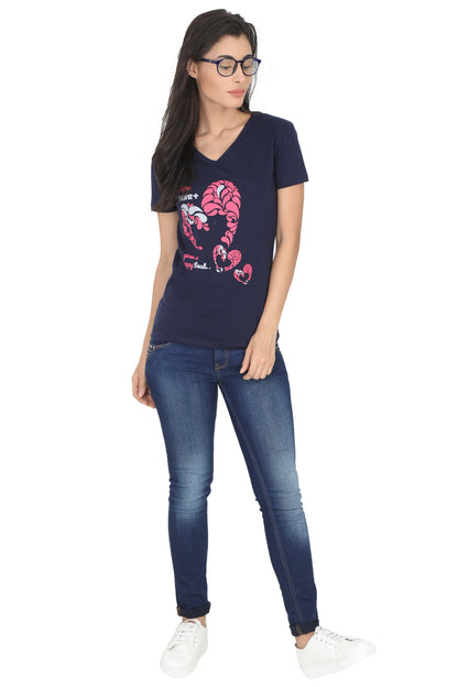 Women's Cotton V Neck Printed Half Sleeve T-Shirt