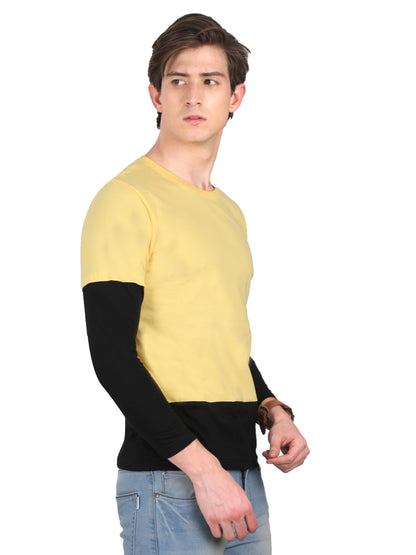 Men's Cotton Color Block Round Neck Full Sleeve T-Shirt