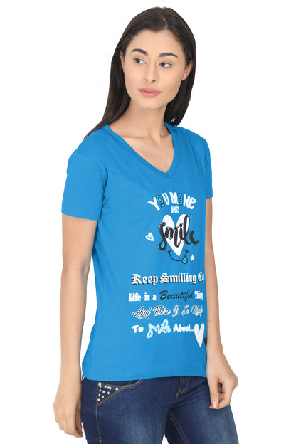 Women's Cotton V Neck Printed Half Sleeve T-Shirt