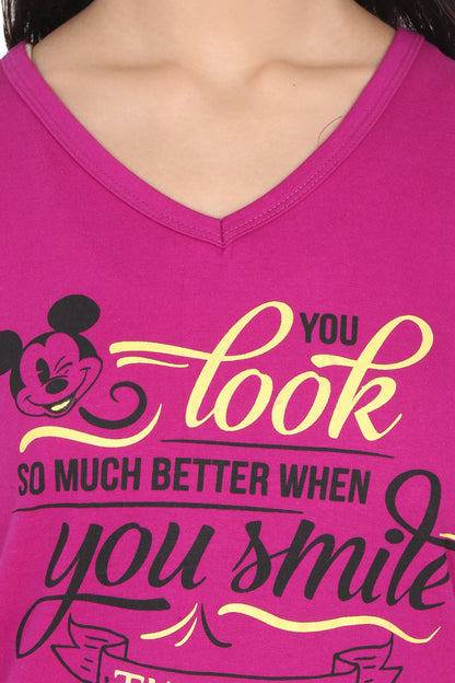 Women's Cotton V Neck Printed Half Sleeve T-Shirt