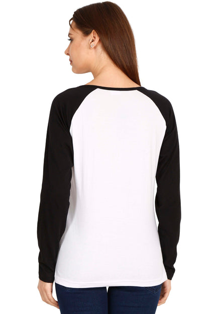 Women's Cotton Printed Raglan Full Sleeve Whiteblack Color T-Shirt