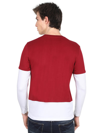 Men's Cotton Color Block Round Neck Full Sleeve T-Shirt