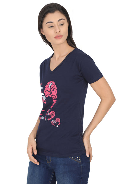 Women's Cotton V Neck Printed Half Sleeve T-Shirt