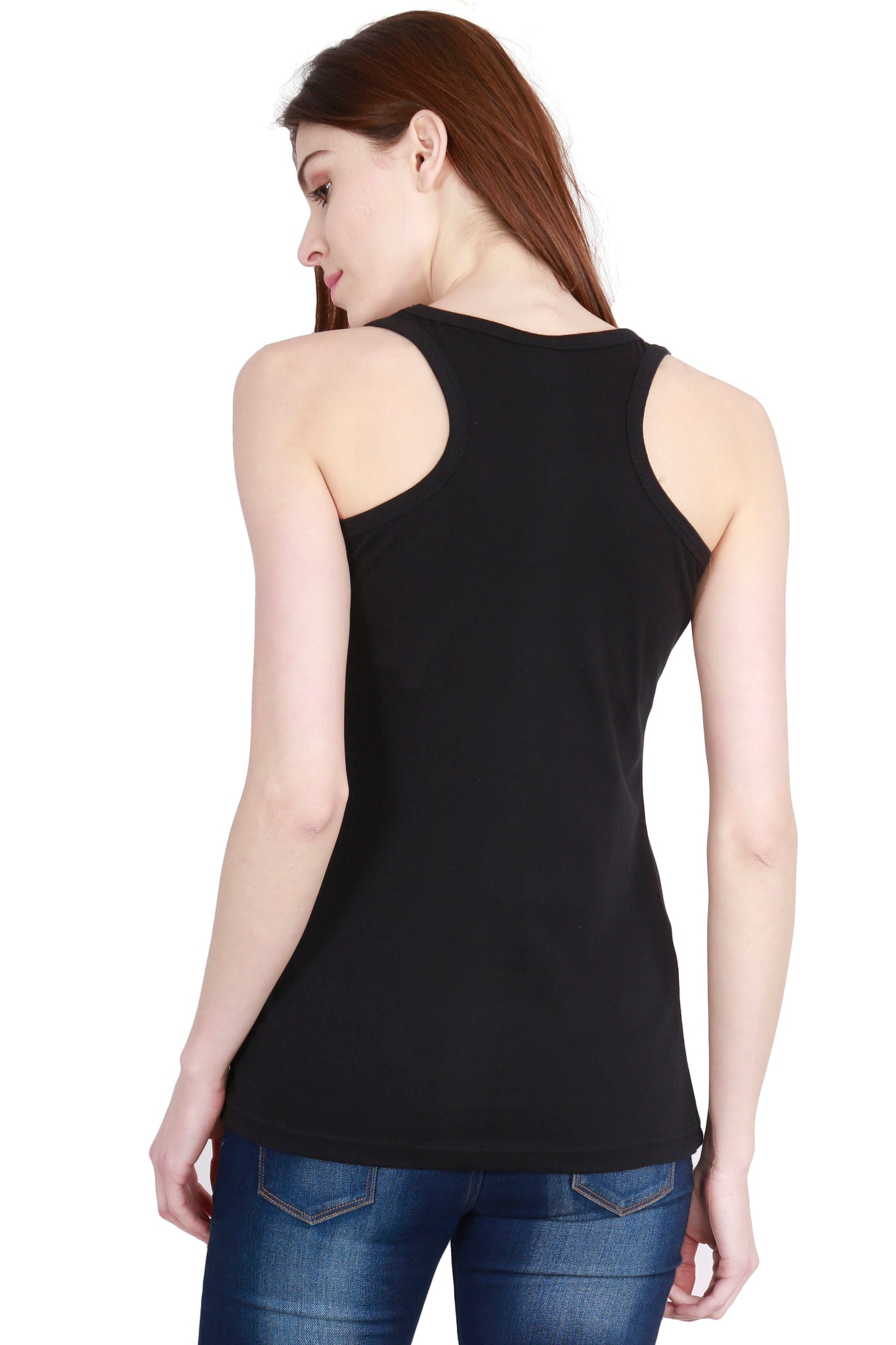 Women's Cotton Plain Sleeveless Black Color Top
