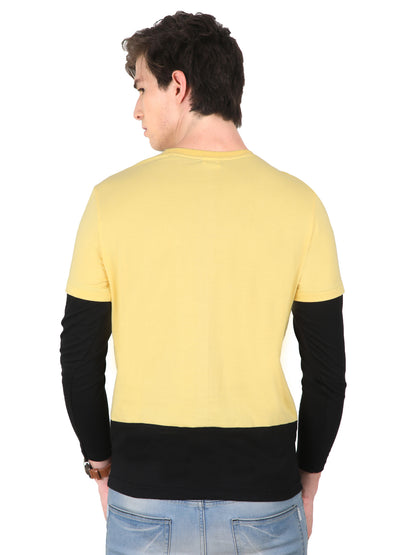 Men's Cotton Color Block Round Neck Full Sleeve T-Shirt