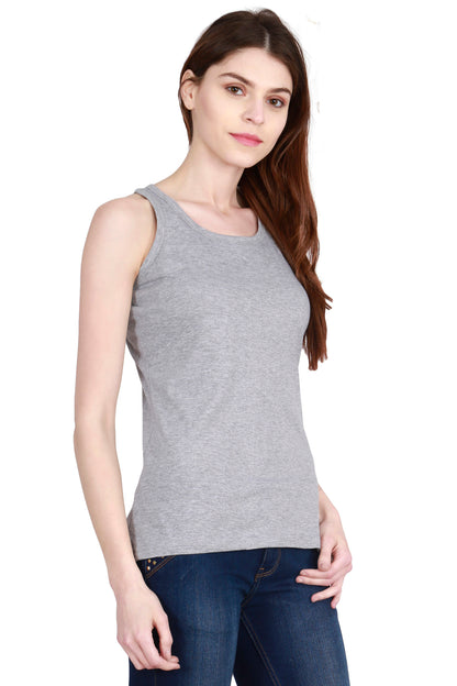 Women's Cotton Plain Sleeveless Grey Melange Color Top