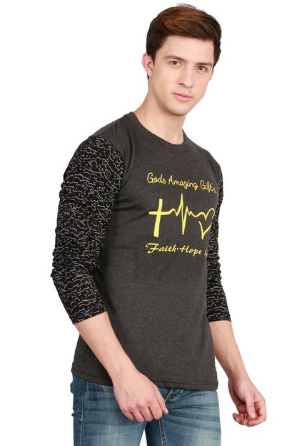 Men's Cotton Printed Round Neck Full Sleeve T-Shirt