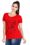 Women's Cotton Round Neck Printed Half Sleeve Red Color T-Shirt
