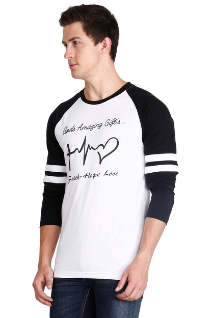 Men's Cotton Printed Color Block Raglan Full Sleeve T-Shirt
