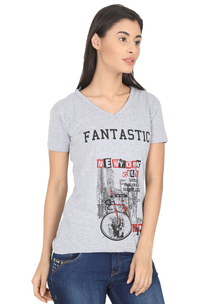 Women's Cotton V Neck Printed Half Sleeve T-Shirt