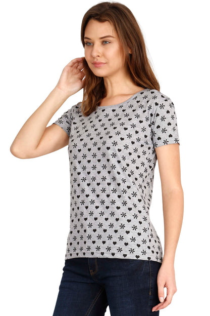 Women's Cotton Round Neck All Over Printed Half Sleeve T-Shirt