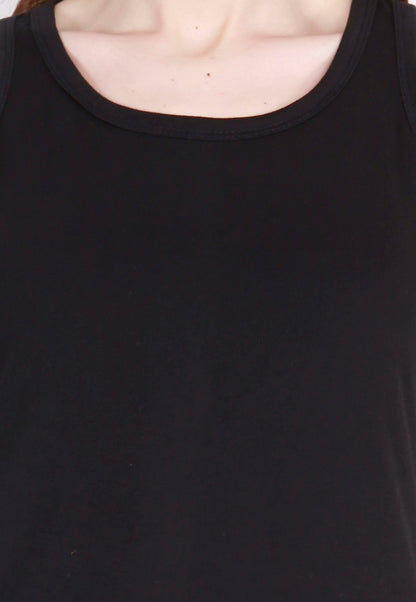 Women's Cotton Plain Sleeveless Black Color Top