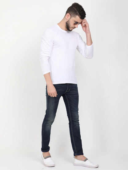 Men's Cotton Plain Round Neck Full Sleeve White Color T-Shirt