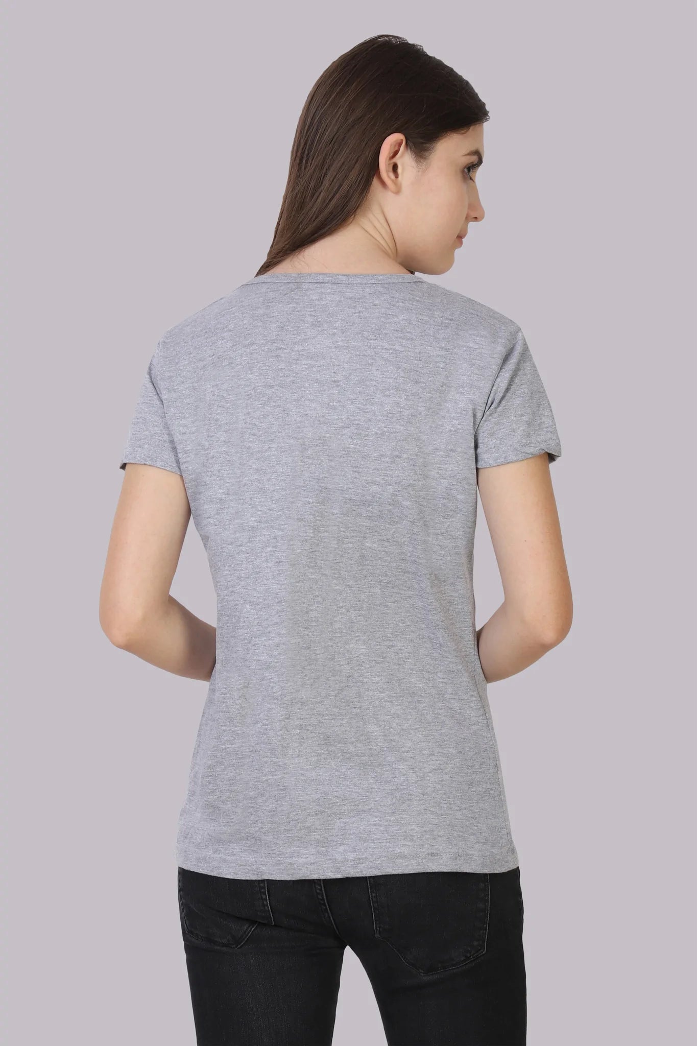 Women's Cotton Plain Round Neck Half Sleeve Grey Melange Color T-Shirt