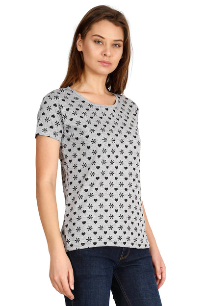 Women's Cotton Round Neck All Over Printed Half Sleeve T-Shirt