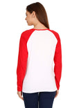 Women's Cotton Printed Raglan Full Sleeve Whitered Color T-Shirt