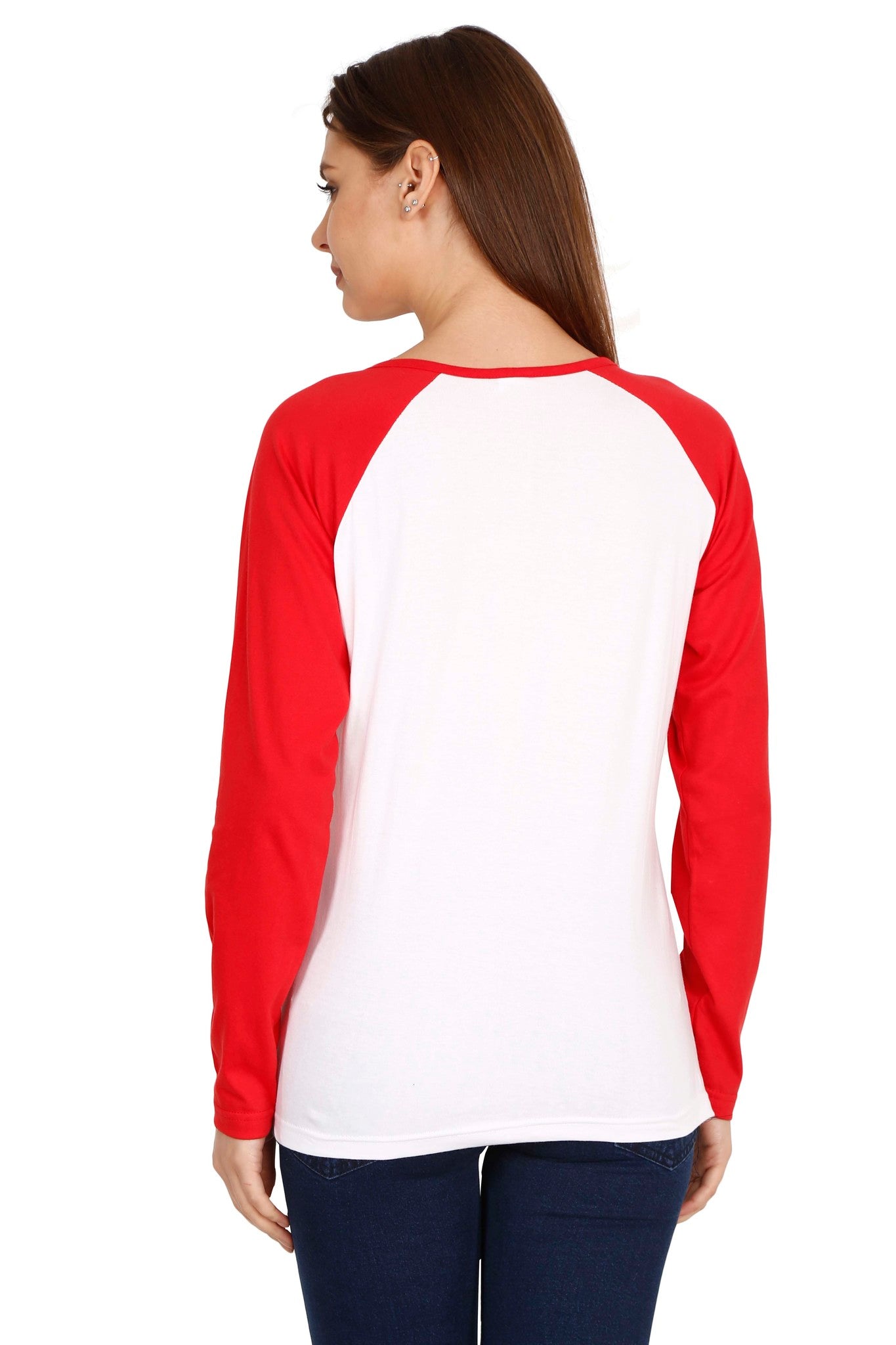 Women's Cotton Printed Raglan Full Sleeve Whitered Color T-Shirt
