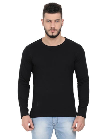 Men's Cotton Plain Round Neck Full Sleeve Black Color T-Shirt