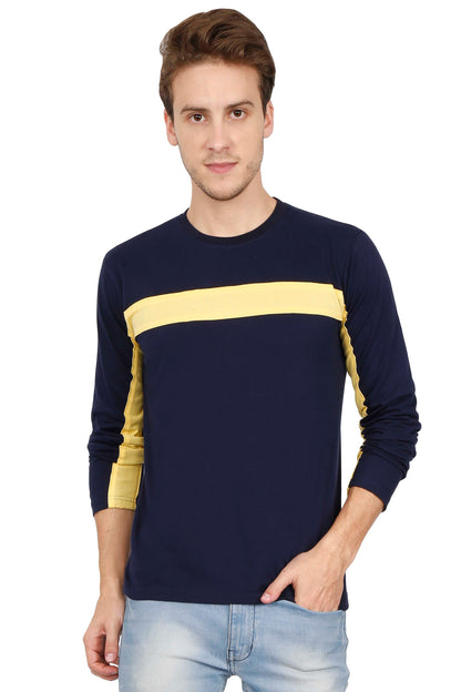 Men's Cotton Color Block Round Neck Full Sleeve T-Shirt