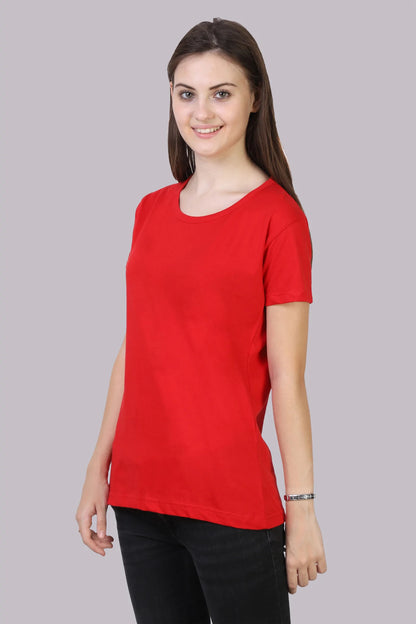 Women's Cotton Plain Round Neck Half Sleeve Red Color T-Shirt