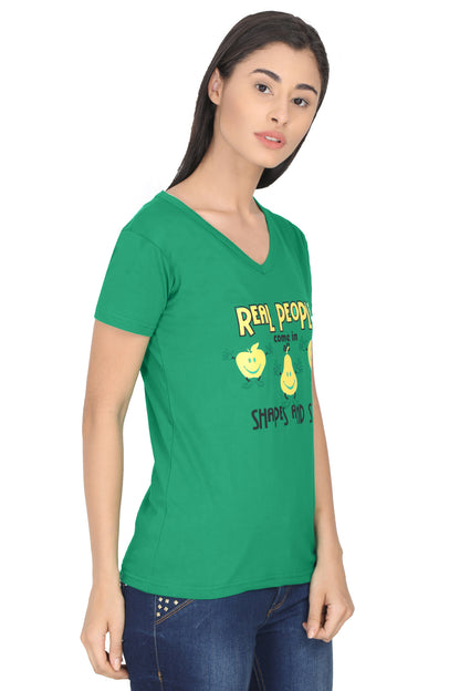 Women's Cotton V Neck Printed Half Sleeve T-Shirt