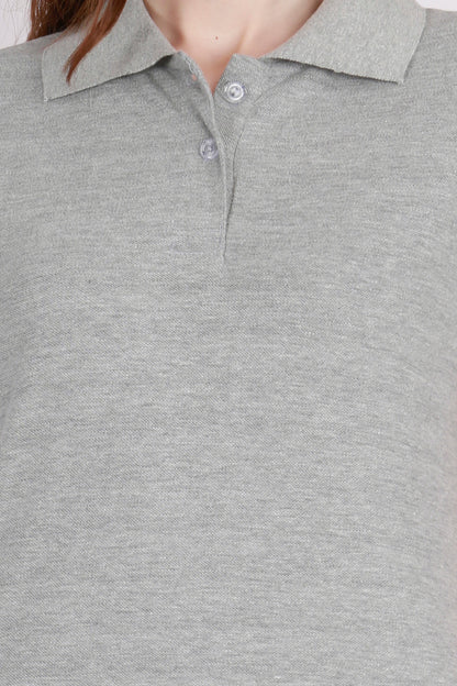 Women's Cotton Plain Polo Neck Grey Melange Color T-Shirt