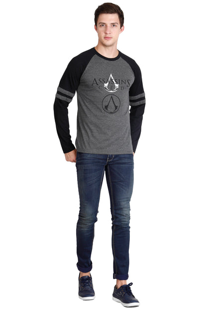 Men's Cotton Printed Color Block Raglan Full Sleeve T-Shirt